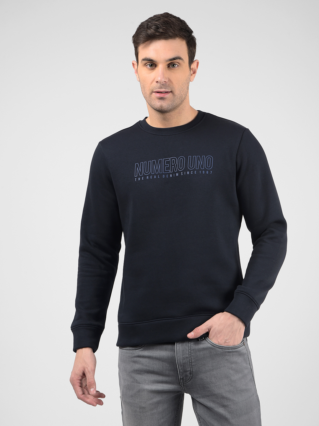 Numero Uno Men Typography Navy Sweat Shirt